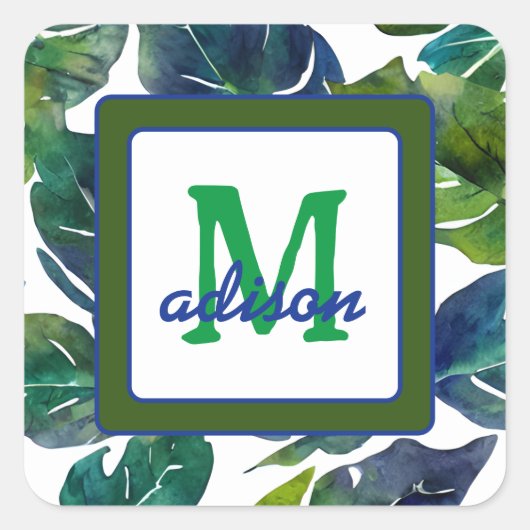 グリーン葉フィロデンドロン葉植物学 スクエアシール (正面)