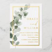 グリーン葉フォイル縁どオールモダンズ 箔招待状 (正面)