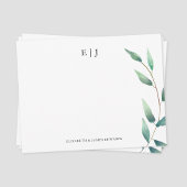 グリーン葉モノグラムカップルイニシャルパーソナライズされた ノートカード
