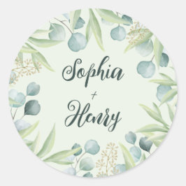 グリーン葉ユーカリ結婚スクラシックラウンド ラウンドシール
