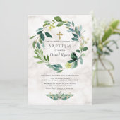 グリーン葉リースクロスマーブルボーバプテスマ 招待状 (スタンド正面)
