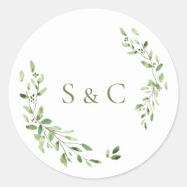 グリーン葉リースモノグラム結婚ズ ラウンドシール