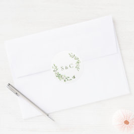 グリーン葉リースモノグラム結婚ズ ラウンドシール