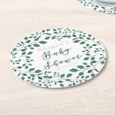 グリーン葉リース |赤パーソナライズされたちゃんシャワー ラウンドペーパーコースター (アングル)