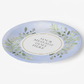 グリーン葉リーズブルーウォーターカラーお祝い ペーパープレート (アングル)