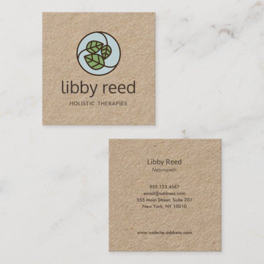 グリーン葉リーフのロゴデザイナーKraft スクエア名刺 (正面/裏面)