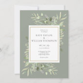 グリーン葉リー金ゴールド結婚ズ 招待状 (正面)