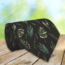 グリーン葉植物模様 ネクタイ