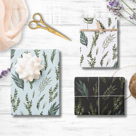 グリーン葉植物模様 ラッピングペーパーシート