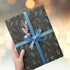 グリーン葉植物模様 ラッピングペーパー