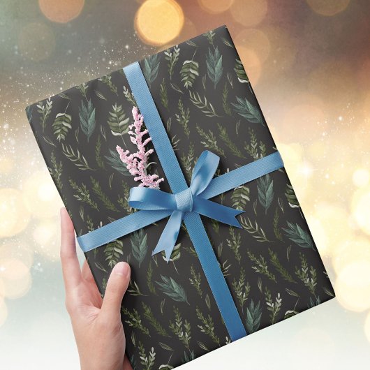 グリーン葉植物模様 ラッピングペーパー