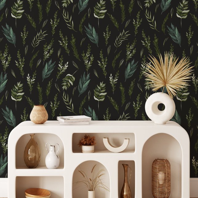 グリーン葉植物模様 壁紙 (In situ)