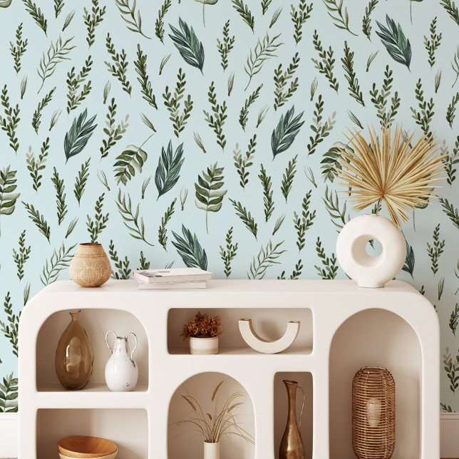 グリーン葉植物模様 壁紙 (In situ)
