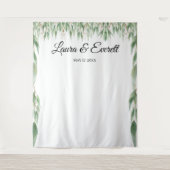 グリーン葉結婚写真ブース背景 タペストリー (正面)