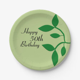 グリーン葉誕生日50 ペーパープレート