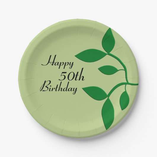 グリーン葉誕生日50 ペーパープレート (正面)