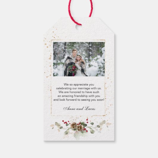 グリーン葉金ゴールドレッドベリ結婚ーズありがとう ギフトタグ (裏面)