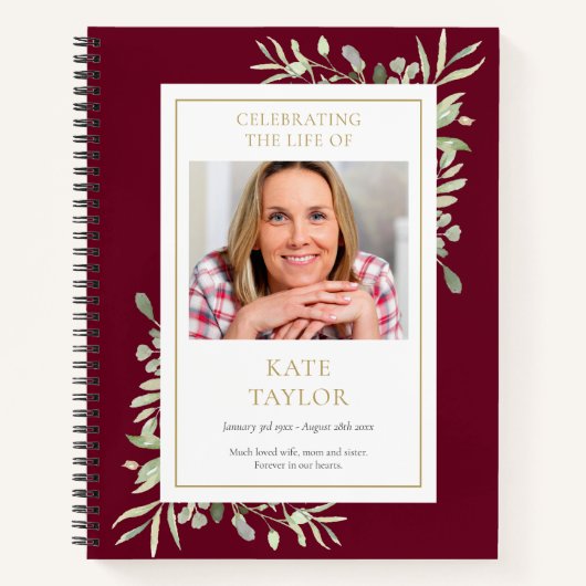 グリーン葬儀追悼記念祝賀会のゲストブック ノートブック (正面)