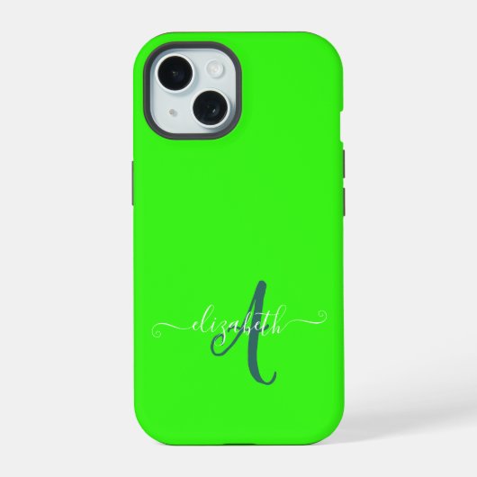 グリーン蛍光ネオン モノグラム iPhone 15ケース (裏面)