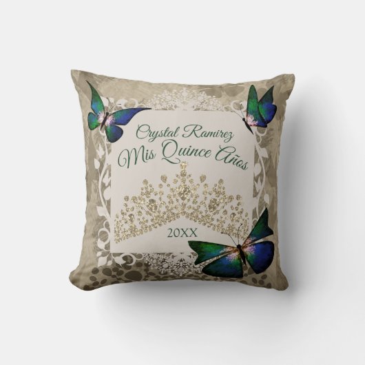 グリーン蝶、金ゴールドティアラキンセアニェラ枕 クッション (正面)