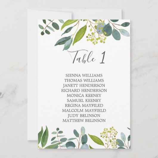 グリーン装飾のテーブルウェディング席札 招待状 (正面)