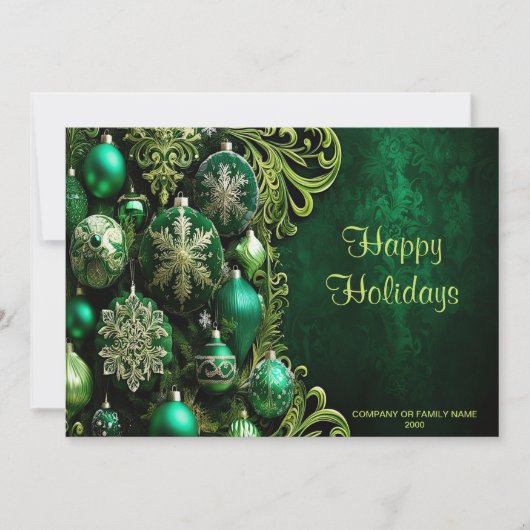 グリーン装飾オーナメントホリデーカード シーズンカード (正面)