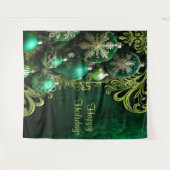 グリーン装飾オーナメントホリデーバックドロップ タペストリー (正面(横))