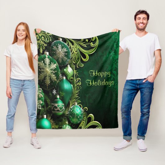 グリーン装飾オーナメントホリデーフリースブランケット フリースブランケット (インサイチュ)