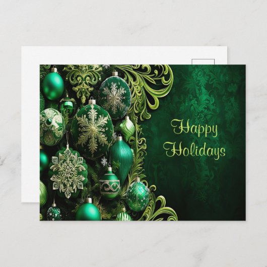 グリーン装飾オーナメントホリデーポストカード ポストカード (正面/裏面)
