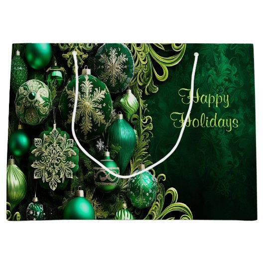 グリーン装飾オーナメントホリデー抱き枕 ラージペーパーバッグ (正面)