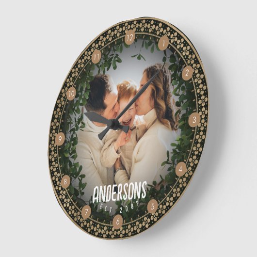 グリーン装飾カスタマイズフローラファミリカップルL ラージ壁時計 (傾斜)