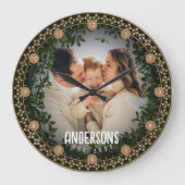 グリーン装飾カスタマイズフローラファミリカップルL ラージ壁時計 (正面)