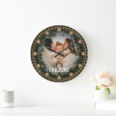 グリーン装飾カスタマイズフローラファミリカップルL ラージ壁時計 (ホーム)