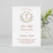 グリーン装飾フレーム 初聖体拝領式 箔招待状 (立ち正面)