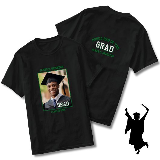 グリーン誇りを持ったパパ写真卒業 Tシャツ
