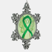 グリーン認識度リボンエンジェルカスタマイズオーナメント スノーフレークピューターオーナメント (左)