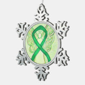 グリーン認識度リボンエンジェルカスタマイズオーナメント スノーフレークピューターオーナメント (右)