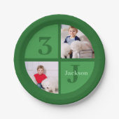 グリーン誕生日パーティカスタムーの子供の写真 ペーパープレート (正面)