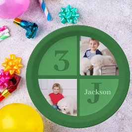 グリーン誕生日パーティカスタムーの子供の写真 ペーパープレート