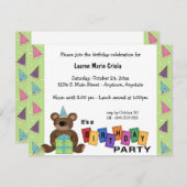 グリーン誕生日プレゼントベアパーティの招待状 招待状 (正面/裏面)