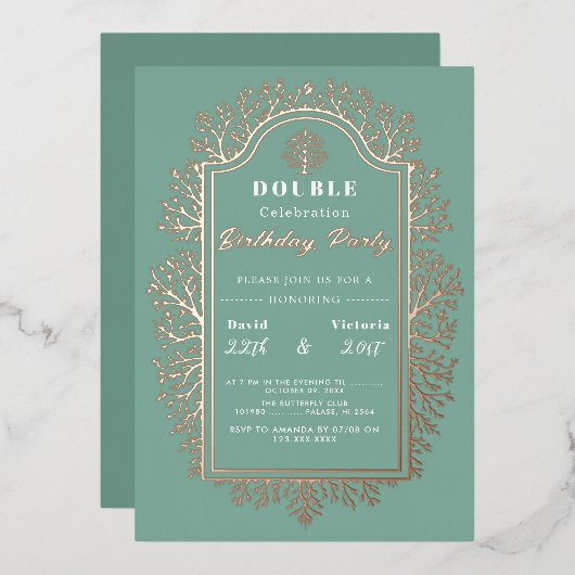 グリーン誕生..ダブルお祝いフォイルホリデーカード 箔シーズンカード (正面/裏面)