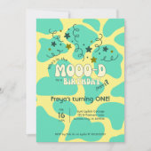 グリーン誰がMOOO-D牛のプリント1st誕生日に 招待状 (正面)
