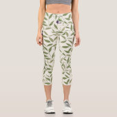 グリーン調和ミニマル – 植物葉パターン カプリレギンス (正面)