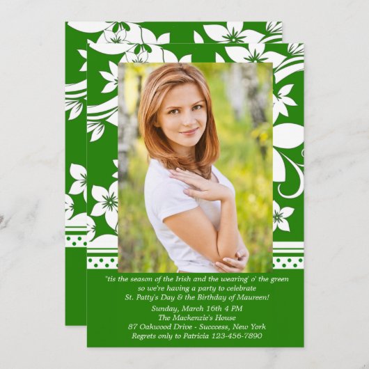 グリーン識別フォト誕生日招待状 招待状 (正面/裏面)