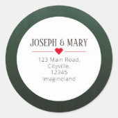 グリーン赤いハートクリスマス差出人住所 ラウンドシール (正面)