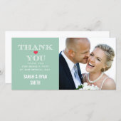 グリーン赤いハート結婚の写真サンキューカード サンキューカード (正面/裏面)