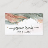 グリーン赤面ピンクと金ゴールドエレガントブラシ 名刺 (正面)