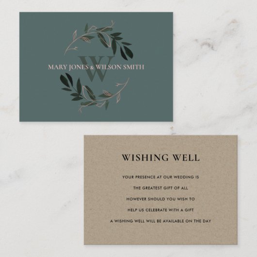グリーン赤面ピンクのリース結婚の願い井戸 エンクロージャーカード (正面/裏面)