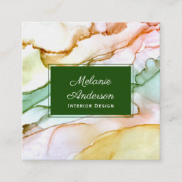 グリーン赤面ピンクパステルインテリアデザイン スクエア名刺