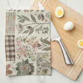 グリーン赤面ピンクパッチワークキルト素朴フローラ キッチンタオル (四つ折り)